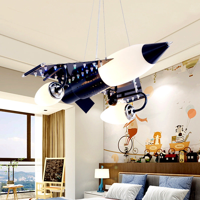 Fighter Jet Chandelier for Kids Room & Living Room | Creative Iron & Glass Ceiling Light Adjustable Pendant Lamp – 220V (65×62×90cm)