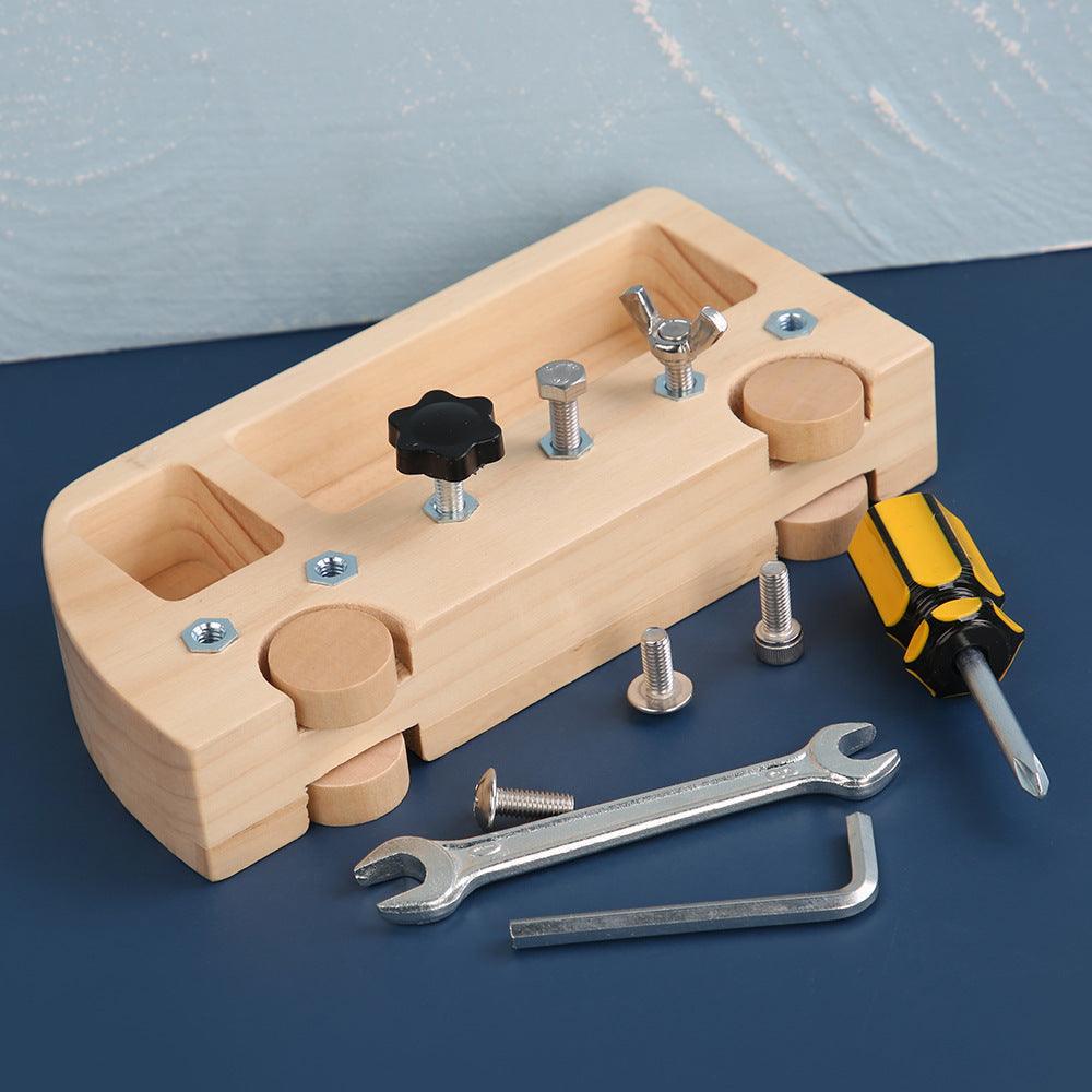 Wooden Busy Bus Toy – Montessori Screwdriver Board for Kids with Tools & Screws (Ages 4–6)