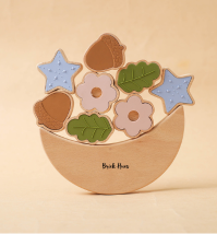 Acorns and Flower Stacker – Montessori Wooden & Silicone Toy for Toddlers | Open-Ended Stacking Toy for Sensory & Fine Motor Development