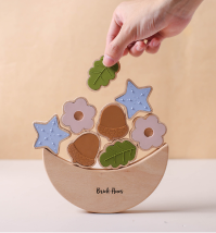 Acorns and Flower Stacker – Montessori Wooden & Silicone Toy for Toddlers | Open-Ended Stacking Toy for Sensory & Fine Motor Development