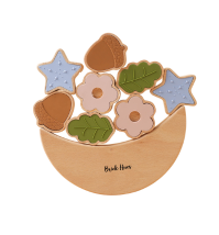 Acorns and Flower Stacker – Montessori Wooden & Silicone Toy for Toddlers | Open-Ended Stacking Toy for Sensory & Fine Motor Development