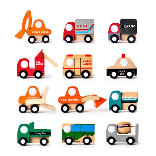 12 Car Models Wooden Toy Set