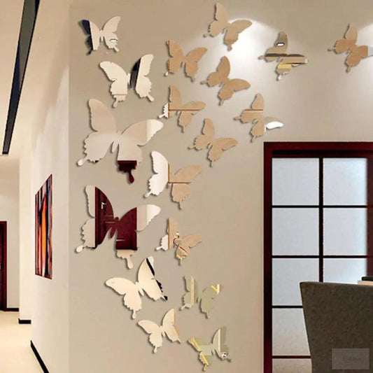 12Pcs/lot 3D Butterfly Mirror Wall