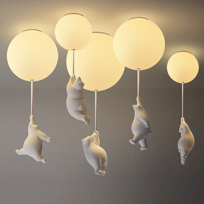 Nordic Balloon Ceiling Lamp for Kids Room | Cartoon Polar Bear Glass Light for Bedroom, Aisle & Balcony Décor