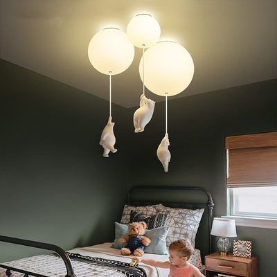 Nordic Balloon Ceiling Lamp for Kids Room | Cartoon Polar Bear Glass Light for Bedroom, Aisle & Balcony Décor