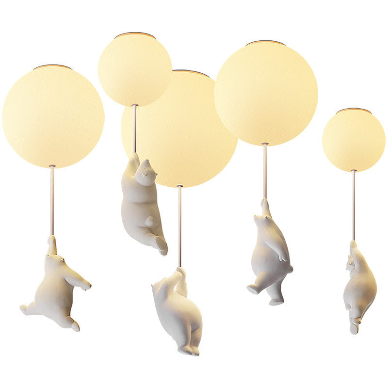 Nordic Balloon Ceiling Lamp for Kids Room | Cartoon Polar Bear Glass Light for Bedroom, Aisle & Balcony Décor