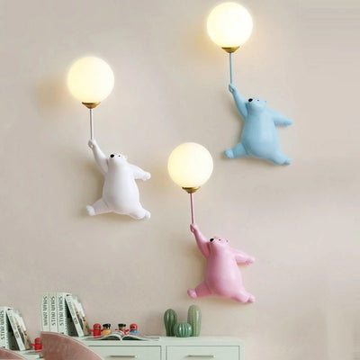 Cute Bear Resin Wall Lamp for Kids Room | LED Night Light | Nursery Wall Décor | Cartoon Animal Light for Bedroom & Baby Room – 220V (White, Blue, Pink)