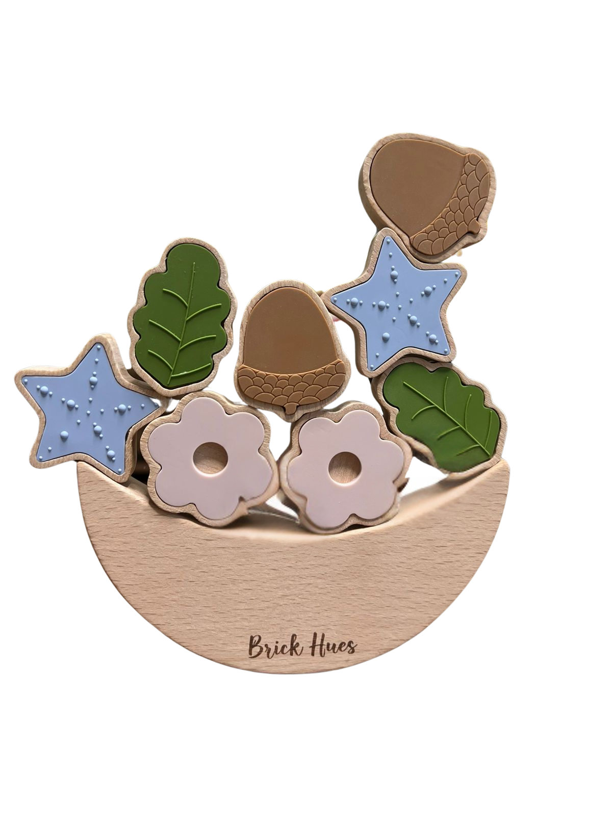 Acorns and Flower Stacker – Montessori Wooden & Silicone Toy for Toddlers | Open-Ended Stacking Toy for Sensory & Fine Motor Development