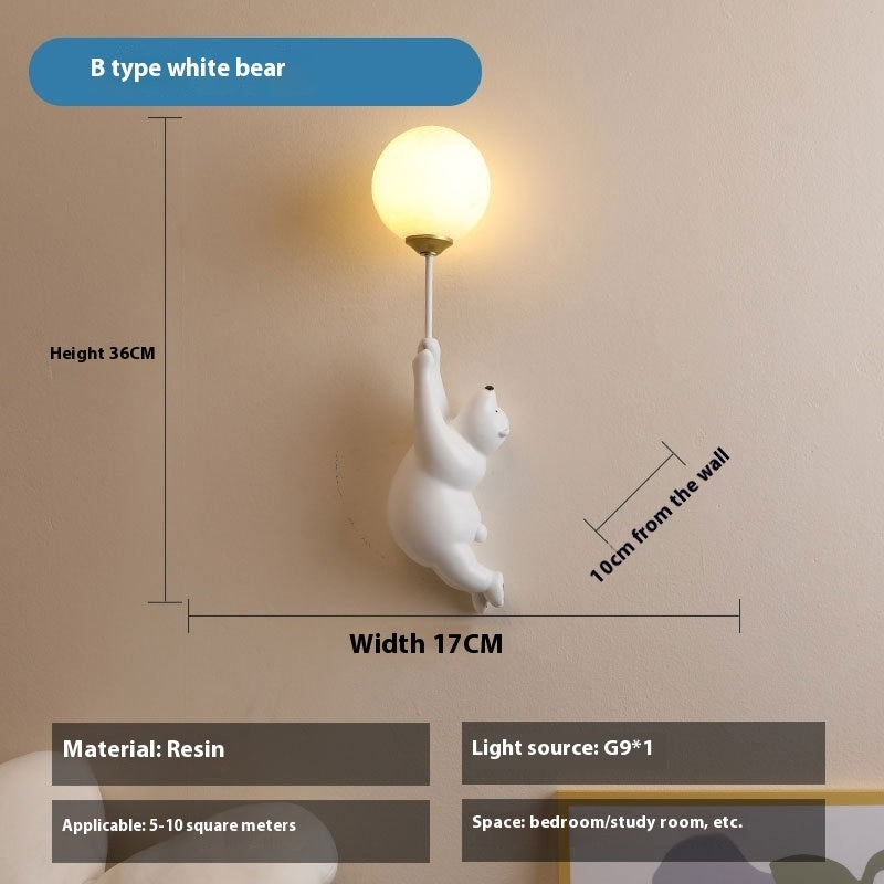 Cute Bear Resin Wall Lamp for Kids Room | LED Night Light | Nursery Wall Décor | Cartoon Animal Light for Bedroom & Baby Room – 220V (White, Blue, Pink)