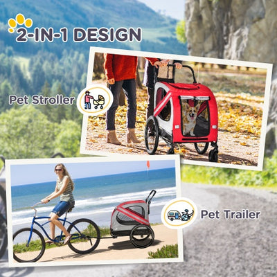 Aosom 2-in-1 Pet Bike Trailer For Small Dogs, Road-Visibility Bicycle Stroller, Weather-Strong Bike Wagon Trailer Sidecar Attachment, Red