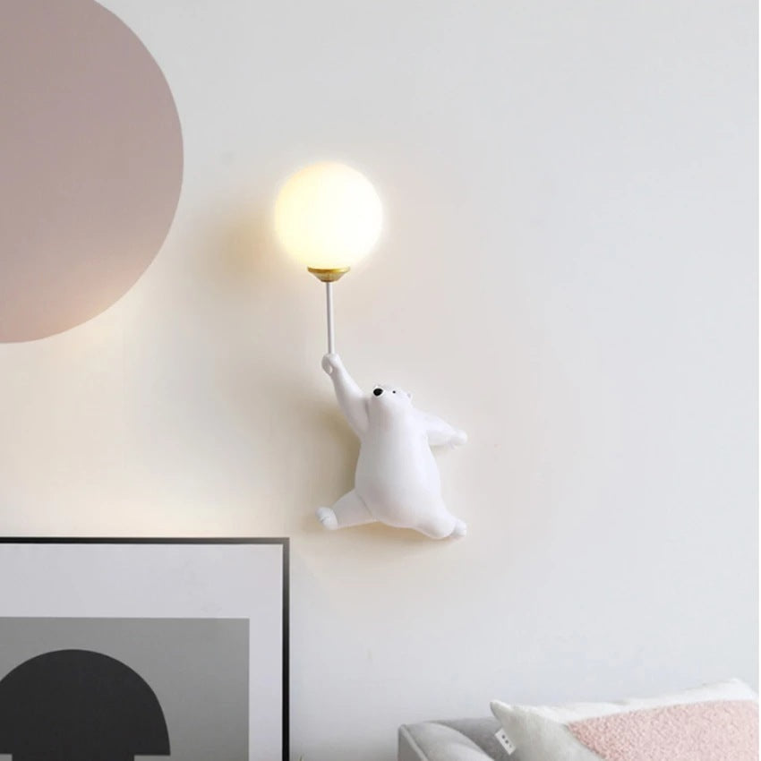 Cute Bear Resin Wall Lamp for Kids Room | LED Night Light | Nursery Wall Décor | Cartoon Animal Light for Bedroom & Baby Room – 220V (White, Blue, Pink)