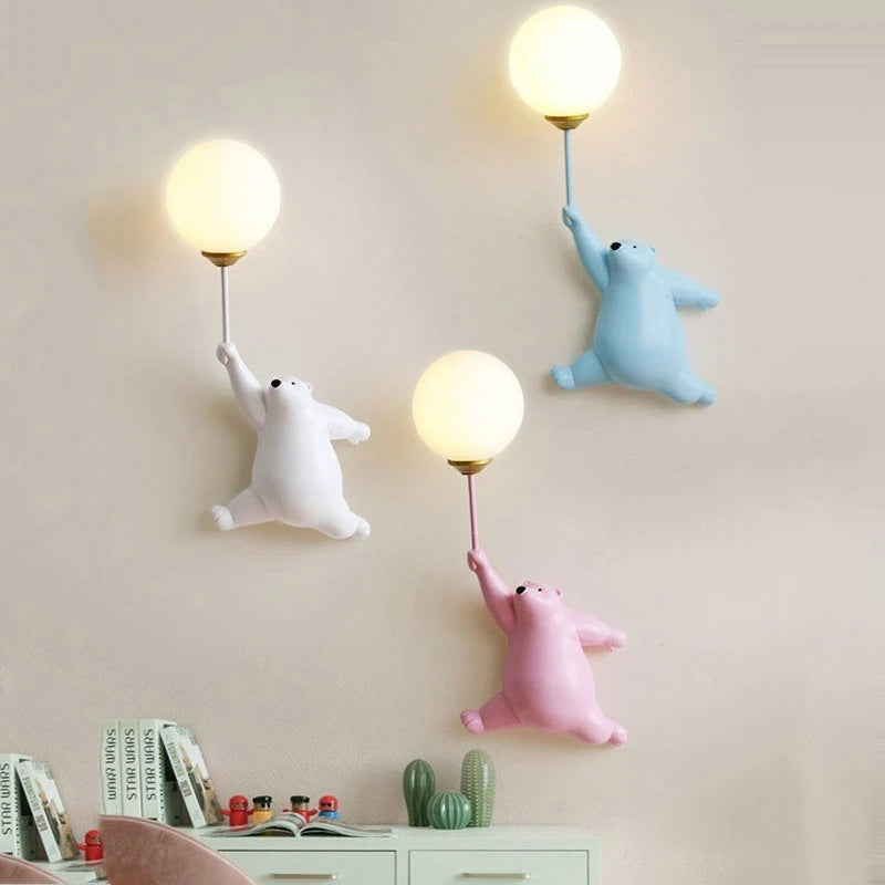 Cute Bear Resin Wall Lamp for Kids Room | LED Night Light | Nursery Wall Décor | Cartoon Animal Light for Bedroom & Baby Room – 220V (White, Blue, Pink)