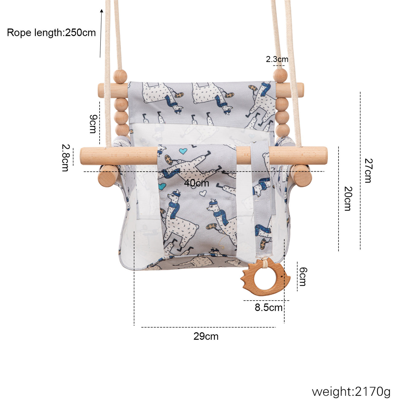 Fashionable Indoor Swing for Kids | Wooden & Fabric Hanging Chair | Montessori Playroom Swing Seat – Orange, Rainbow, Arrow & Alpaca Designs