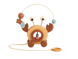 Brick Hues Wooden Pull-Along Crab Toy | Montessori Baby Walker with Bead Maze | Early Learning, Motor Skills & Coordination – Safe Toddler Toy UAE