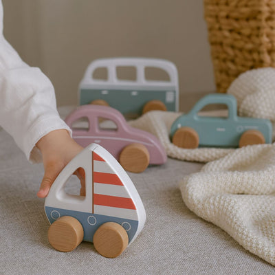 Brick Hues Montessori Wooden Car & Boat Toy Set | 4-Piece Eco-Friendly Baby & Toddler Vehicles – Safe, Non-Toxic, Early Learning Montessori Toys in UAE