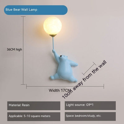 Cute Bear Resin Wall Lamp for Kids Room | LED Night Light | Nursery Wall Décor | Cartoon Animal Light for Bedroom & Baby Room – 220V (White, Blue, Pink)