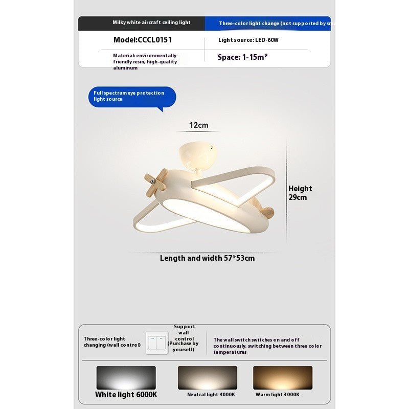 Children’s Aircraft Chandelier | Cream Style Kids Ceiling Light | LED Bedroom Pendant Lamp – 55CM (Cream & Sky Blue Options, 110V–240V)