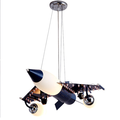 Fighter Jet Chandelier for Kids Room & Living Room | Creative Iron & Glass Ceiling Light Adjustable Pendant Lamp – 220V (65×62×90cm)