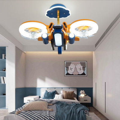 Smart Fighter Boy Ceiling Fan Light for Kids Room | Modern LED Fan Lamp with Remote Control | Metal & Acrylic Ceiling Light – 220V (Yellow & Blue)
