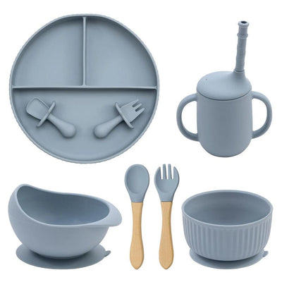 7-Piece Morandi Silicone Baby Feeding Set – BPA-Free Plate, Bowl, Spoon, Fork & Cup (6+ Months)