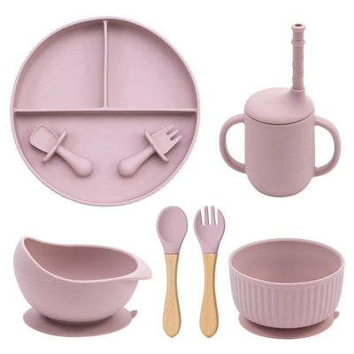 7-Piece Morandi Silicone Baby Feeding Set – BPA-Free Plate, Bowl, Spoon, Fork & Cup (6+ Months)