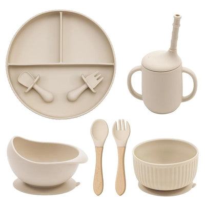 7-Piece Morandi Silicone Baby Feeding Set – BPA-Free Plate, Bowl, Spoon, Fork & Cup (6+ Months)