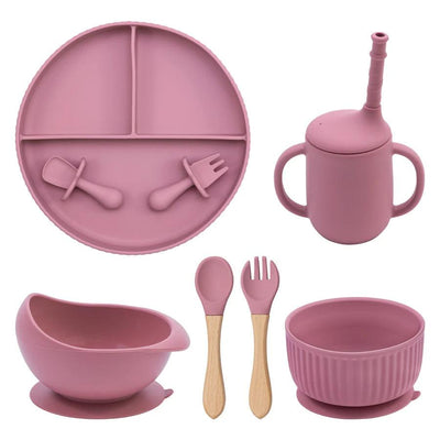 7-Piece Morandi Silicone Baby Feeding Set – BPA-Free Plate, Bowl, Spoon, Fork & Cup (6+ Months)