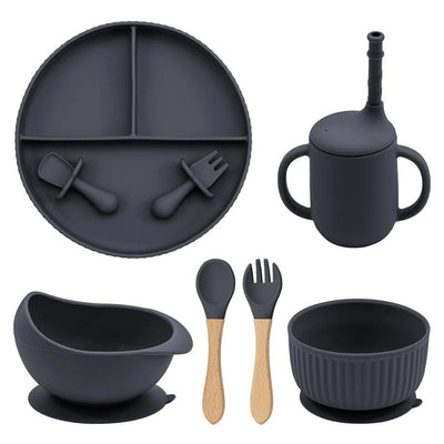 7-Piece Morandi Silicone Baby Feeding Set – BPA-Free Plate, Bowl, Spoon, Fork & Cup (6+ Months)