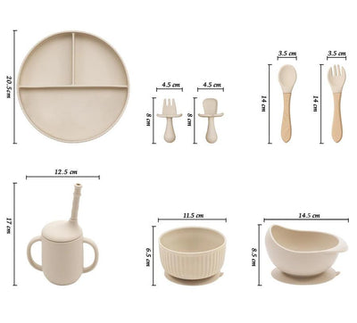 7-Piece Morandi Silicone Baby Feeding Set – BPA-Free Plate, Bowl, Spoon, Fork & Cup (6+ Months)