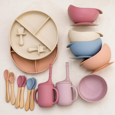 7-Piece Morandi Silicone Baby Feeding Set – BPA-Free Plate, Bowl, Spoon, Fork & Cup (6+ Months)