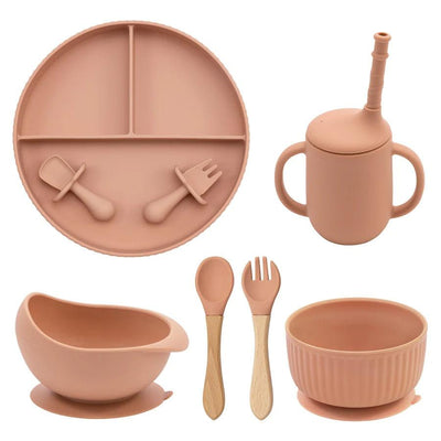 7-Piece Morandi Silicone Baby Feeding Set – BPA-Free Plate, Bowl, Spoon, Fork & Cup (6+ Months)