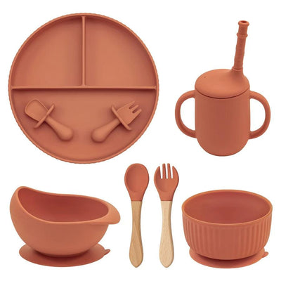 7-Piece Morandi Silicone Baby Feeding Set – BPA-Free Plate, Bowl, Spoon, Fork & Cup (6+ Months)