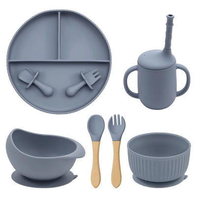 7-Piece Morandi Silicone Baby Feeding Set – BPA-Free Plate, Bowl, Spoon, Fork & Cup (6+ Months)