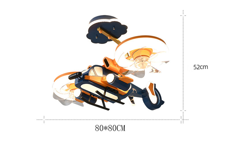 Smart Fighter Boy Ceiling Fan Light for Kids Room | Modern LED Fan Lamp with Remote Control | Metal & Acrylic Ceiling Light – 220V (Yellow & Blue)