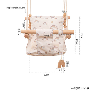 Fashionable Indoor Swing for Kids | Wooden & Fabric Hanging Chair | Montessori Playroom Swing Seat – Orange, Rainbow, Arrow & Alpaca Designs