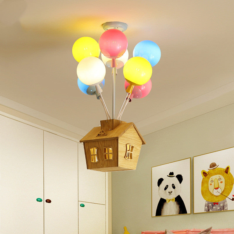 Children’s Balloon Ceiling Lamp | Korean Style Acrylic Pendant Light | LED Flying House Design – Adjustable Height (White, Warm, Tricolor Dimming)