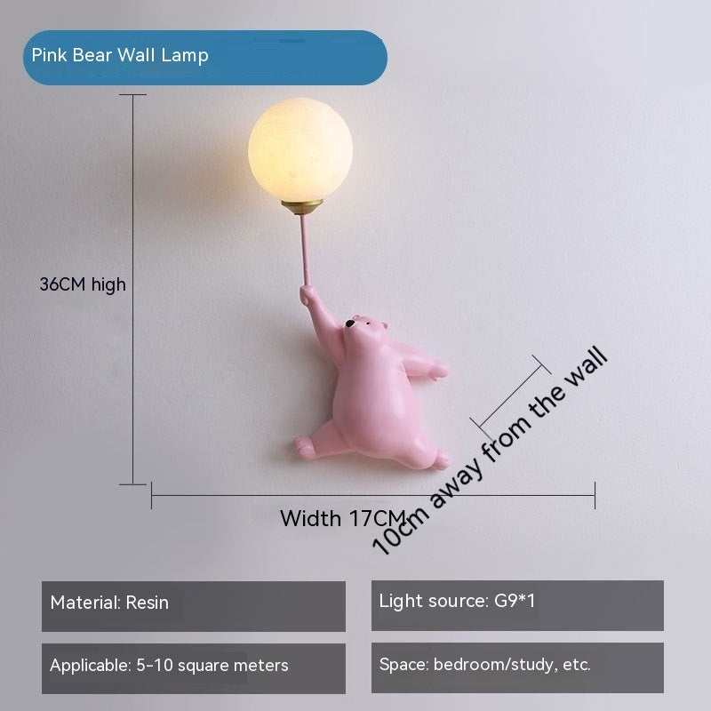 Cute Bear Resin Wall Lamp for Kids Room | LED Night Light | Nursery Wall Décor | Cartoon Animal Light for Bedroom & Baby Room – 220V (White, Blue, Pink)