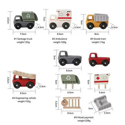 Brick Hues Montessori 4-in-1 Silicone & Wooden Car Set | Mix & Match Baby & Toddler Vehicles – Garbage Truck, Ambulance, Dump Truck & Fire Engine | Safe Montessori Toys UAE