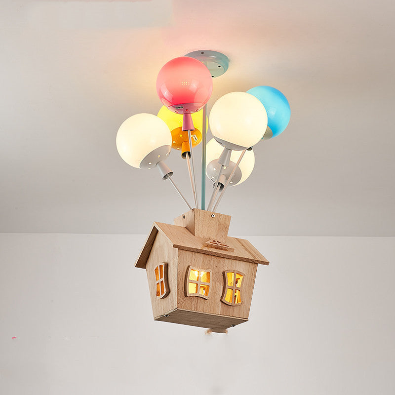 Children’s Balloon Ceiling Lamp | Korean Style Acrylic Pendant Light | LED Flying House Design – Adjustable Height (White, Warm, Tricolor Dimming)