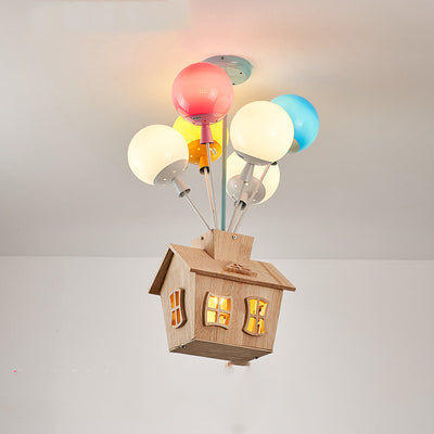 Children’s Balloon Ceiling Lamp | Korean Style Acrylic Pendant Light | LED Flying House Design – Adjustable Height (White, Warm, Tricolor Dimming)