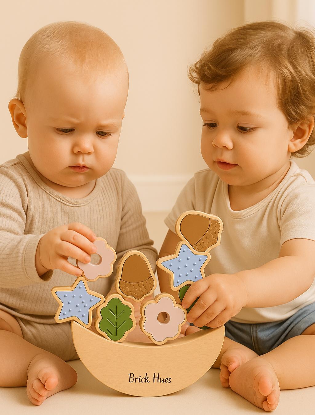 Acorns and Flower Stacker – Montessori Wooden & Silicone Toy for Toddlers | Open-Ended Stacking Toy for Sensory & Fine Motor Development