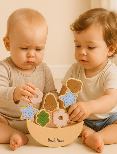 Acorns and Flower Stacker – Montessori Wooden & Silicone Toy for Toddlers | Open-Ended Stacking Toy for Sensory & Fine Motor Development