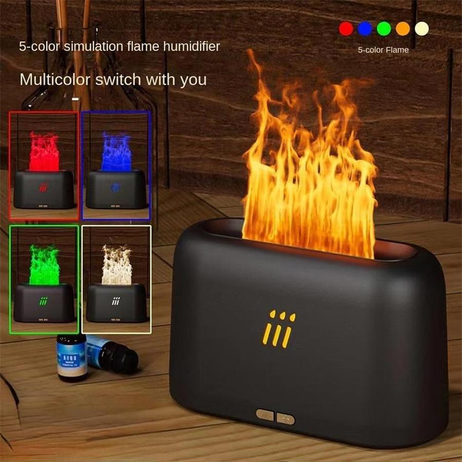 Aromatherapy Flame Diffuser – 5/7 Color LED Light Cool Mist Humidifier with Remote Control & Auto Shut-Off (USB Powered, 0.5L)
