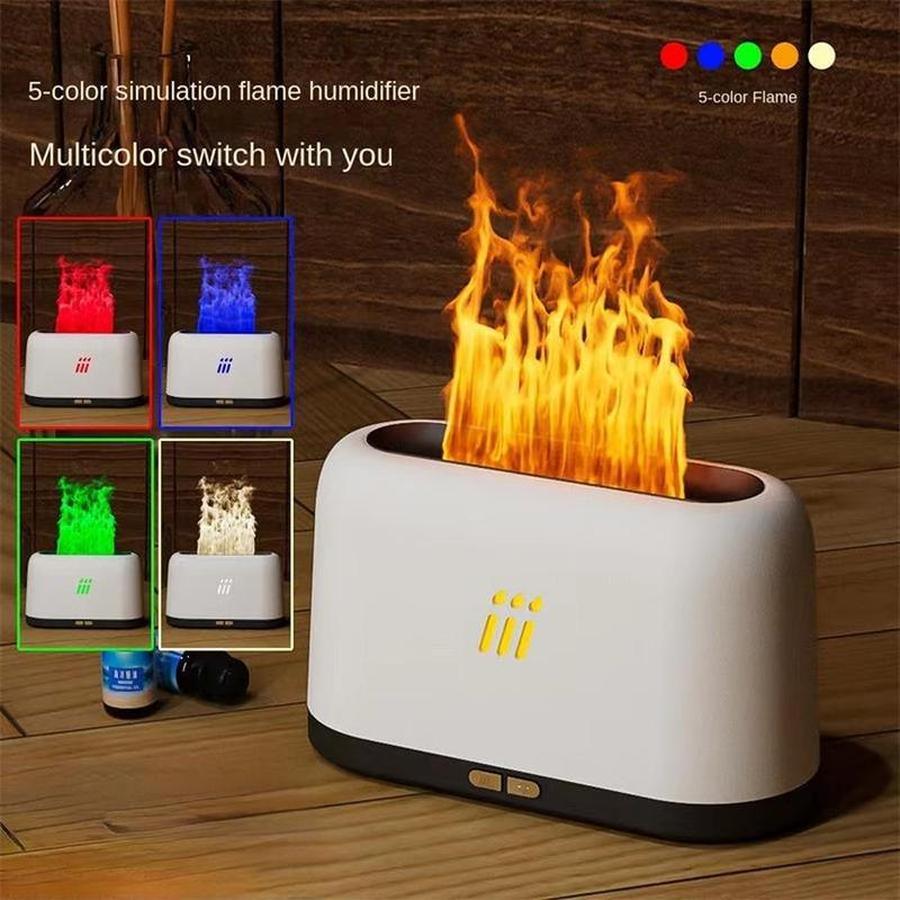 Aromatherapy Flame Diffuser – 5/7 Color LED Light Cool Mist Humidifier with Remote Control & Auto Shut-Off (USB Powered, 0.5L)