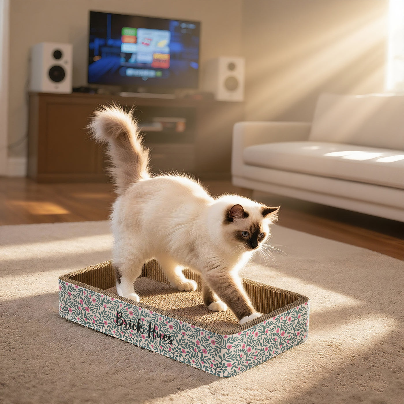 Brick Hues Cat Scratcher Lounge Bed – Durable Corrugated Cardboard Cat Scratching Box | Eco-Friendly Cat Scratch Pad & Resting Bed (50 x 28 x 9 cm)