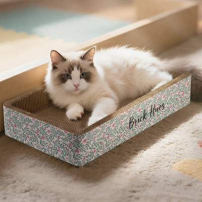 Brick Hues Cat Scratcher Lounge Bed – Durable Corrugated Cardboard Cat Scratching Box | Eco-Friendly Cat Scratch Pad & Resting Bed (50 x 28 x 9 cm)