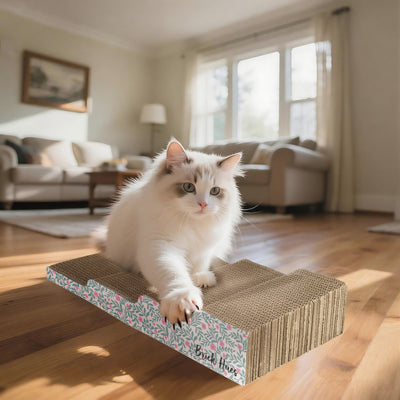 Brick Hues Cat Scratcher Step – Durable Corrugated Cardboard Cat Scratching Ramp | Multi-Level Cat Scratch Pad & Lounge for Healthy Claws (42 x 21 x 8 cm)