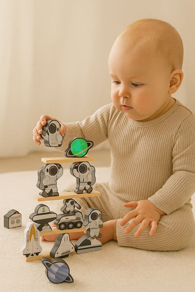 Brick Hues - Montessori Astronaut Stacking & Threading Toy (12 Months+)