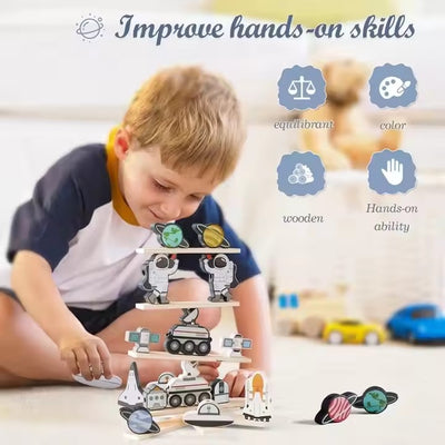 Brick Hues - Montessori Astronaut Stacking & Threading Toy (12 Months+)