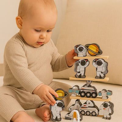 Brick Hues - Montessori Astronaut Stacking & Threading Toy (12 Months+)